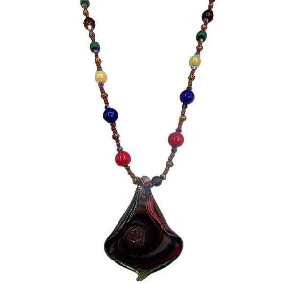 NEW Multicolor Murano Glass Beads Pendant Necklace Handcrafted Abstract Design - Picture 6 of 15